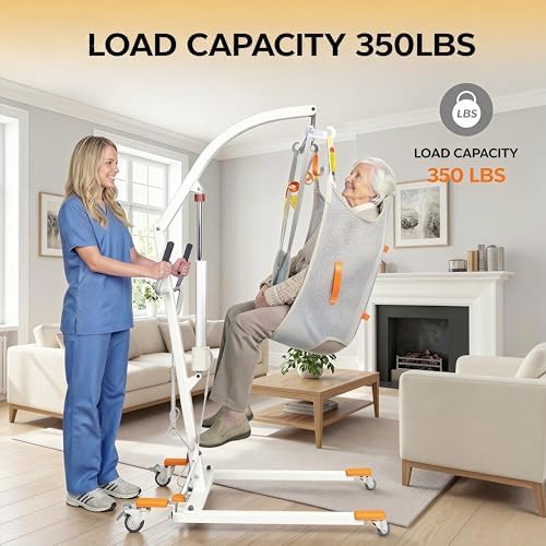Electric Patient Lift 350LBS - Plug-in Transfer Lift with Breathable Sling | Mobility Aid for Home Care, Hospital & Healthcare Facilities (Full/Partial Paralysis, Elderly & Disabled)
