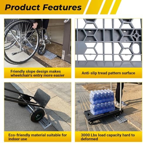 Modular Threshold Ramps for Doorways, 1" Rise Wheelchairs Ramps for Home Indoor, Solid Upgrade Material 3000 Lbs Load Capacity Door Ramps for Cars(2 PCS)