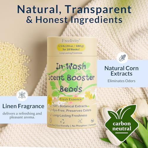 Freelivity In‑Wash Scent Booster Beads – Fresh Essence Scent, Laundry Beads fabric softener, 24 oz – Lasts Up to 70 Washing Cycles – Eco‑Friendly & Safe for Babies and Kids