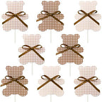 24pcs Teddy Bear Cupcake Decorations with Bows We Can Bearly Wait Cupcake Toppers Neutral Boho Bear Baby Shower Cake Decor for Teddy Bear Birthday Party Supplies
