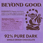 Beyond Good 92% Cocoa Pure Dark Chocolate | 6 Pack - Chocolate Bars | Organic, Direct Trade, Vegan, Kosher, Non-GMO | Single Origin Heirloom Madagascar Dark Chocolate