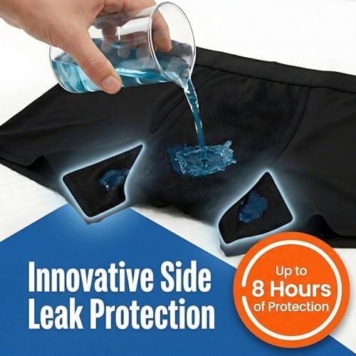 Reusable Incontinence Underwear for Men, Washable Leakproof Boxer Briefs with Side Leak Guards, 6 fl oz Max Sustained High Waist (Black, XXX-Large)