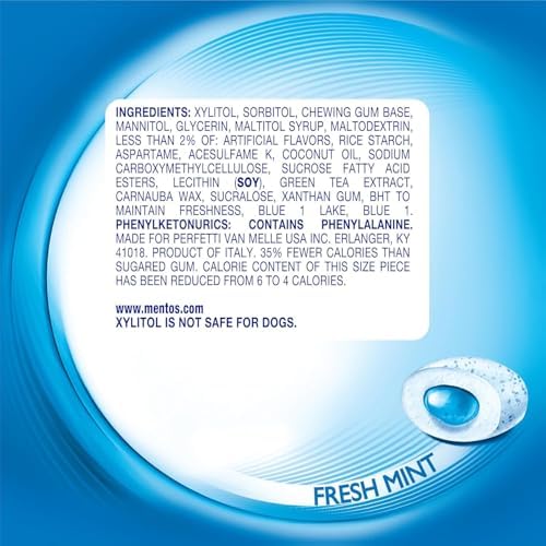 Mentos Pure Fresh Sugar-Free Chewing Gum with Xylitol, Fresh Mint, 120 Piece Resealable Bag (Pack of 1)