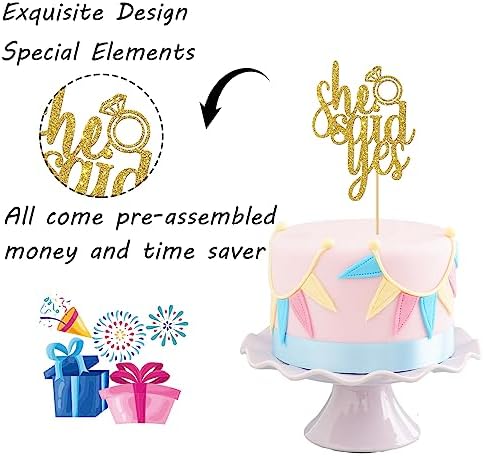 Gold Glitter She Said Yes Cake Topper - for Engagement/Bridal Shower/Wedding Shower/Proposal/Bachelorette Party Decorations