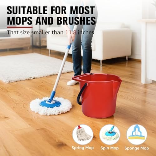 Matthew Cleaning 4.2 Gallon Mop Bucket, Heavy Duty Plastic Cleaning Bucket with Built-in Pour Spout, Mop Holder and Comfort Grip Handle, House and Commercial Cleaning Supplies, 1 Pack Red