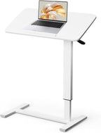 Mobile Standing Desk Portable Pneumatic Laptop Rolling Cart Adjustable Height, 26"-37" Tiltable Overbed Table Sit Stand Computer Workstations for Home Office w/Wheels Flat Desk 32", White