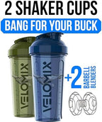 VELOMIX -2 Pack- 28 oz Protein Shaker Bottles for Protein Mixes - 2x Wire Whisk | Leak Proof Shaker Cups for Protein Shakes | Pre Workout Shaker Bottle | Shakers for Protein Shakes-Green&Blue