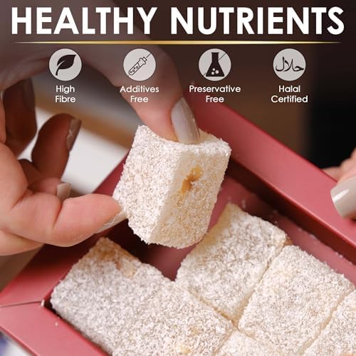 Turkish Delights Candy Gift Box – Assorted Turkish Delight Lokum, Traditional Turkish Food Sweet, Gourmet Lokum Candy, 7.05 oz (200g) (Hazelnut-Coconut)