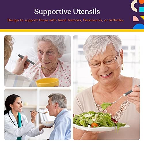 Special Supplies Adaptive Utensils 5-Piece Set Non-Weighted, Non-Slip Handles for Hand Tremors, Arthritis, Parkinson’s or Elderly Use - Stainless Steel Knife, Rocker Knife, Fork, Spoons (Grey)