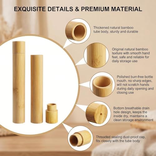 erioctry 2 Pack Bamboo Toothbrush Travel Holder 8.3 Inch Natural Toothbrush Case Cover Camping Accessory Bathroom Storage