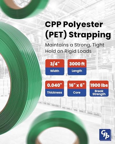 CPP 3/4" x .040" x 3000' Smooth & Waxed Polyester Strapping for Pallet Banding, Heavy Duty Box Straps, Brick and Lumber Packaging