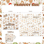 100Pcs Christmas Gingerbread Paper Napkins Xmas Cookies Disposable Party Napkin 6.5" Gingerbread Man Luncheon Hand Towel for Winter Holiday Wedding Baby Shower Party Supplies