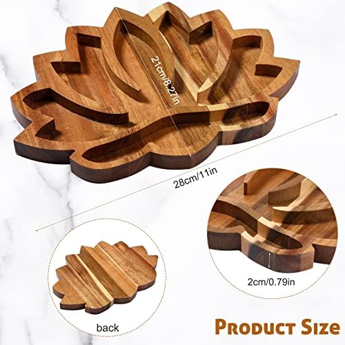 Vesici Lotus Crystal Tray for Stones Crystals and Healing Stones Flower Wooden Crystal Storage Holder Tray Lotus Shape Decorative Jewelry Display Trays Organizer Bowl Decor(Classic)