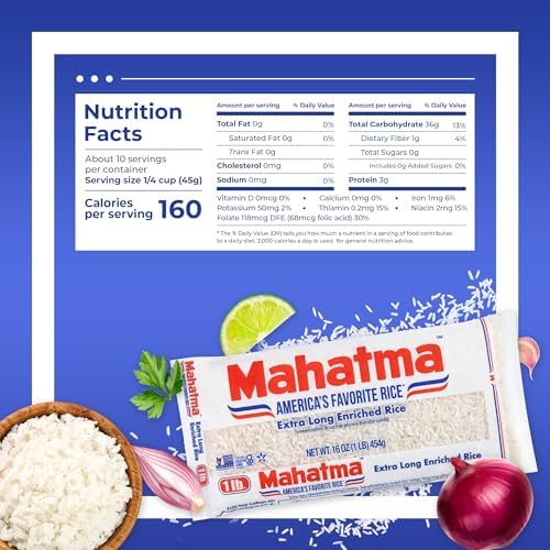 Mahatma Enriched Extra Long Grain White Rice, Gluten Free, Non-GMO, 1 lb Bag