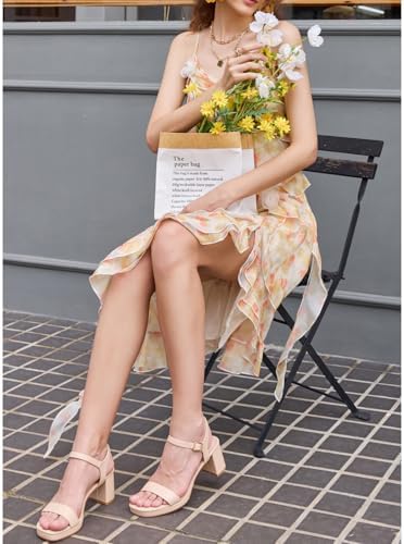 Platform Heels for Women Square Open Toe Block Chunky Heel Sandals with Buckle Ankle Strap Prom Party Wedding Dress Pumps