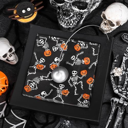 Whaline Halloween Paper Napkins Skeleton Pumpkin Luncheon Napkin Black Disposable Dessert Dinner Hand Napkin for Home Kitchen Restaurant Party Supplies, 50 Pcs