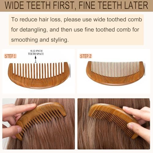 2 Pack Wooden Comb, Beard Comb for Men, Hair Combs for Women - Green Sandalwood