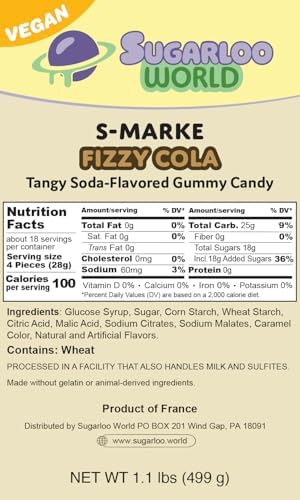 Swedish Candy S-Marke Fizzy Cola Gummy Candy, Swedish Sour Candy 1.1 Pound Bulk Vegan Gummy Candy, No High Fructose Corn Syrup, No Trans Fats