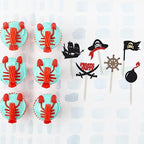24Pcs Pirate Cupcake Toppers Black Glitter Nautical Sailing Skull Cap Cupcake Picks for Pirate Theme Baby Shower Kids Birthday Party Cake Decorations Supplies