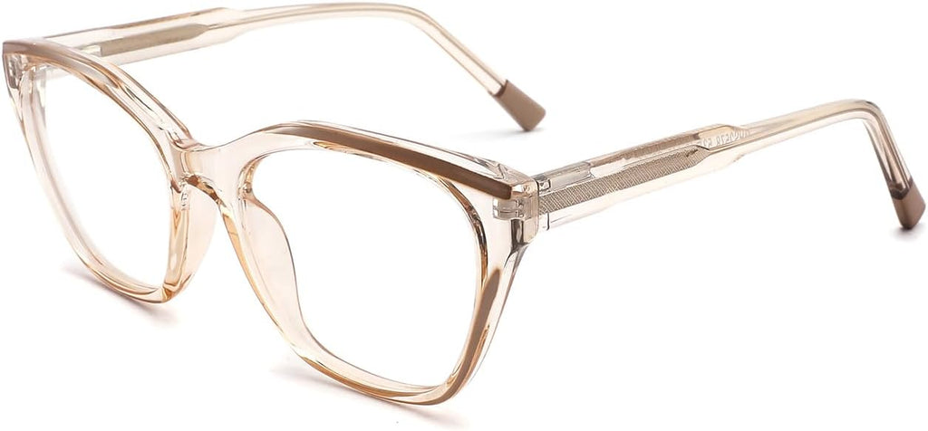 Champagne Clear Frame Fake Glasses for Women, Cat Eye Fashion Eyeglasses, Non Prescription Eyewear for Daily Outfit, Office Look and Party