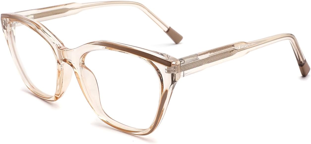 Champagne Clear Frame Fake Glasses for Women, Cat Eye Fashion Eyeglasses, Non Prescription Eyewear for Daily Outfit, Office Look and Party