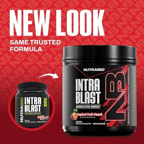 NutraBio Intra Blast Bcaa Powder Amino Acid Supplement, Electrolyte & Hydration Blend, Intra, Pre Workout & Muscle Recovery, 20g Eaa Amino Acids Powder, 5g Glutamine- Tropical Fruit Punch, 30 Serving