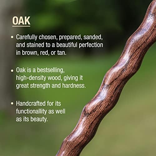 Brazos Handcrafted Wood Walking Stick, Twisted Oak, Ergonomic Style Handle, for Men & Women, Made in The USA