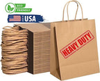 57 Lb Large Kraft Paper Grocery Bags with Handles - 50 Count 12 x 17 x 7 - Durable, Reusable & Eco-Friendly Shopping Bags, Brown Kraft Take-Out Bags for Retail, To-Go, Any Occasion (50, With Handles)