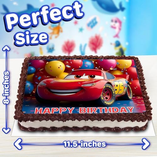 8.3 x 11.7 Inch Edible Square Cake Toppers – Speed Cars Themed Birthday Party Collection of Edible Cake Decorations