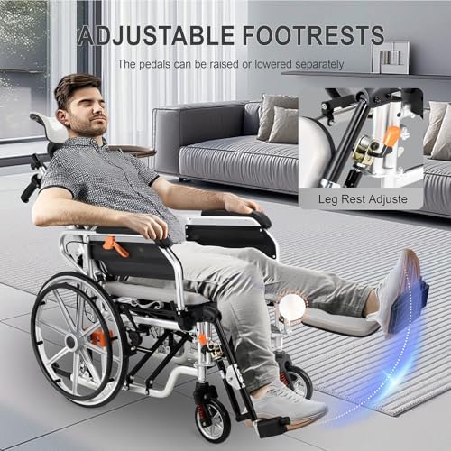 5-in-1 Reclining Wheelchairs, Waterproof Shower Bathroom Wheelchair, Transport Wheelchairs with Elevating Leg Rests and Potty- 18.5" Wide Seat Heavy Duty Recliner Wheel Chair for Seniors & Adults