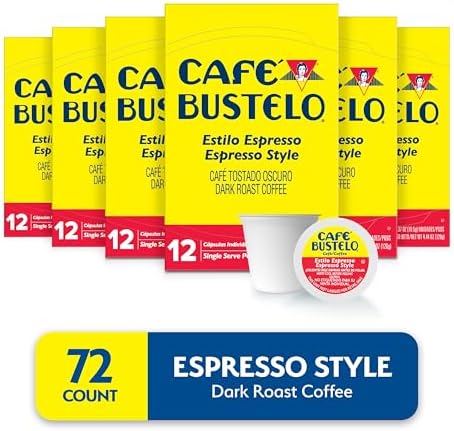 Café Bustelo Espresso Style Dark Roast, Single Serve Coffee Pods, 12 Count (Pack of 6)