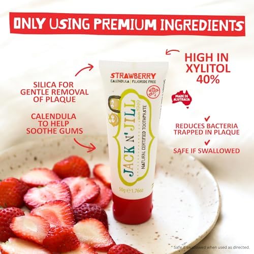 Jack N' Jill Natural Toddler Toothpaste - Fluoride Free Training Toothpaste for Toddlers 1-3, 40% Xylitol, BPA Free - Blueberry 1.76 oz (Pack of 3)