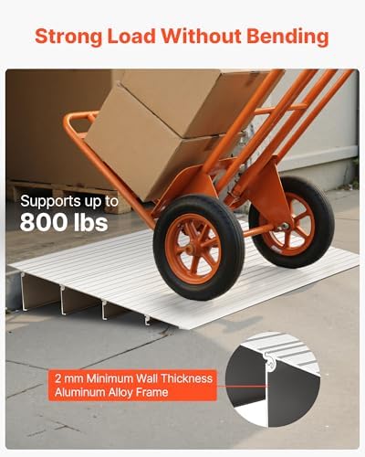 VEVOR Door Threshold Ramp 4‘’ Rise Aluminum Alloy Threshold Ramp Rated 800 lbs Load Capacity, Handicap Ramps for Home Steps for Wheelchair, Scooters, Power Chairs, Walkers, Bicycle, Tricycle