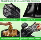 Trash Bags 15 Gallon Tall Kitchen Drawstring Garbage Bags,Fit 13-15 Gal Bins,Extra Strong&Leak-Proof,Unscented&Recyclable Trash Can Liners for Home Office Industrial Bathroom Garden Lawn(Black)