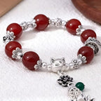 RITIM Natural Red Agate Healing Bracelet, Lucky Fox Charm Adjustable Bracelet for Women Men, Chakra Stone Beads for Positive Energy, Protection & Good Fortune, Meaningful Gift for Loved Ones