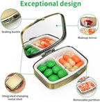Small Pill Case,(2 Pack) 2 Compartment Pill Box with Mirror Portable Pill Box for Purse, Mini Pill Container Medicine Case for Vitamin, Cod Liver Oil, Supplement (Silver, Bronze)
