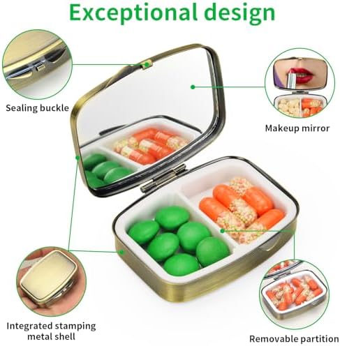 Urekt Small Pill Case,(2 Pack) 2 Compartment Pill Box with Mirror Portable Pill Box for Purse, Mini Pill Container Medicine Case for Vitamin, Cod Liver Oil, Supplement (Silver, Bronze)