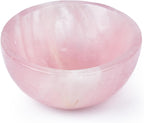 Natural Rose Quartz Crystal Bowl Hand-Carved Round Pink Crystals Gemstone Bowl Reiki Healing Home Decoration Gift 3.5-4"