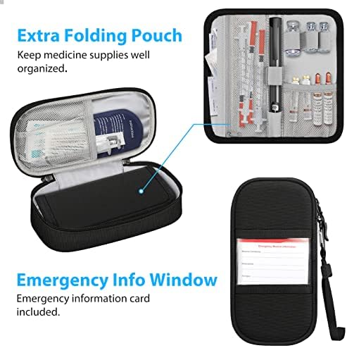 MEDMAX Insulin Cooler Travel Case with 2 Ice Pack, Water Resistant Insulated Diabetic Medication Organizer Carrying Bag with Extra Pouch for Insulin Pen and Other Diabetic Supplies (Black)
