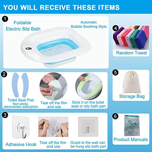 Electric Sitz Bath, Sitz Bath for Hemorrhoids, Sitz Bath for Postpartum Care, Toilet Seat Tub for Women Men, Sitz Baths Salts Bowl, Sits Bath Soak Pan, Hip Bath Basin, Collapsible, Blue