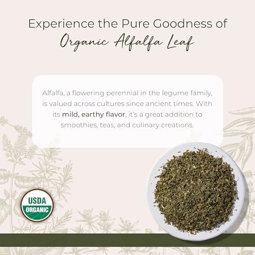Starwest Botanicals Organic Alfalfa Leaf - Dried Loose Leaf Herb, Use in Tea, Juice, & Smoothies, Cut & Sifted, Certified Kosher, Non-GMO - Bulk 1 lb Bag