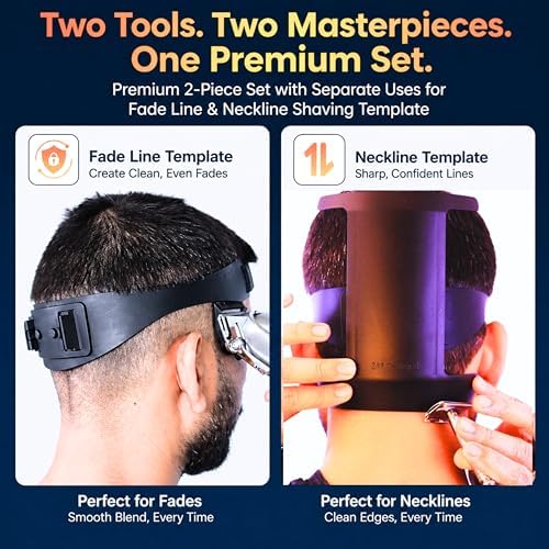 247 Groomed Self Haircut Kit for Men | 2Pcs SelfCut Guide for Men: Neckline Shaving Template & Fade Guide | Adjustable Size Hair Fade Tool & Stable Neck Line Up Tool | Hair Cut for Kids & Seniors