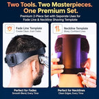 247 Groomed Self Haircut Kit for Men | 2Pcs SelfCut Guide for Men: Neckline Shaving Template & Fade Guide | Adjustable Size Hair Fade Tool & Stable Neck Line Up Tool | Hair Cut for Kids & Seniors