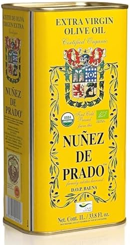Nuñez de Prado Extra Virgin Olive Oil, 33.8 Fl Oz (1Liter)– USDA Organic, DOP Baena, First Cold Pressed, Family Estate Harvest [Pack of 2]