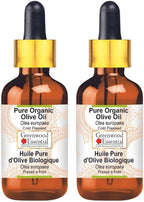 Greenwood Essential Pure Organic Olive Oil (Olea europaea) with Glass Dropper Cold Pressed (Pack of Two) 100ml X 2 (6.76 oz)