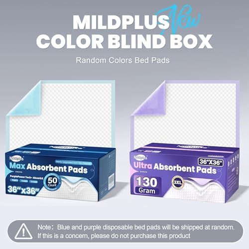 MILDPLUS Heavy Duty Underpad 36''x36'' 50 Count 125 Grams Extra Large Chucks Pads 3XL Disposable Bed Pads, Super Absorbent Incontinence Pads for Adults, Kids, Pee Pads (Purple or Blue)