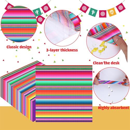 peony man 100 Pack Mexican Fiesta Cocktail Napkins Mexico Paper Napkins 3-Ply Cinco De Mayo Disposable Party Beverage Napkin for Cinco De Mayo Fiesta Taco Baby Shower Birthday Party Supplies