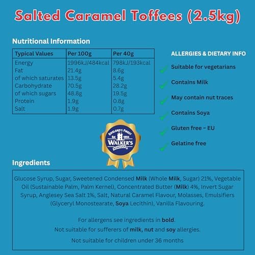 Walkers Nonsuch Salted Caramel Toffees Bulk Bag 88.18 Oz (2.5kg) - British Chewy Butter Toffee Candy with Anglesey Sea Salt, Individually Wrapped English Sweets Gift Pack, Imported from UK