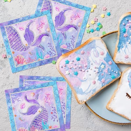 50Pcs Mermaid Napkins Mermaid Birthday Party Decoration Mermaid Tail Disposable Paper Napkin for Kids Girls Baby Shower Mermaid Themed Birthday Party Supplies Table Decorations