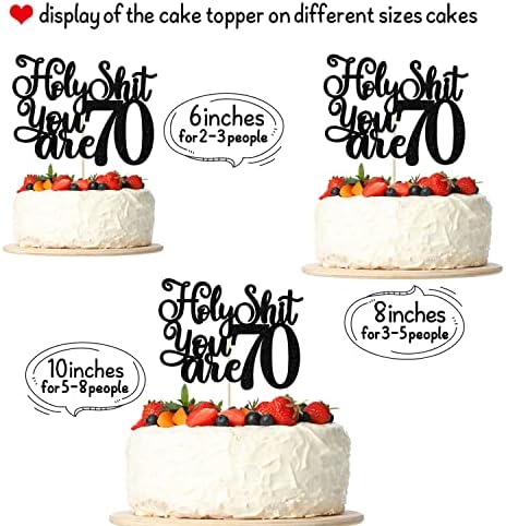 Happy 70th Birthday Cake Topper, 70 & Fabulous, Cheers to 70 Years Cake Decor, Funny 70th Birthday Decorations Men Women Black Glitter